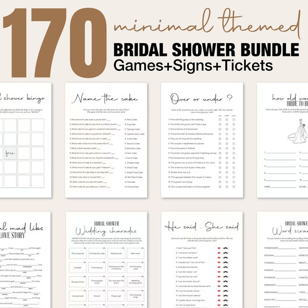 Bridal Shower Minimalist Game bundle Wedding Shower Games Printable Bachelorette Shower Games Editable Bridal Party Bride or Groom BRI009