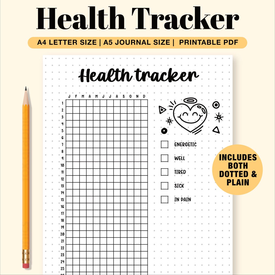 Yearly Health Tracker Printable Bullet Journal Page, Health Journal ...