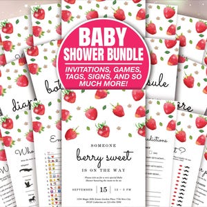 Strawberry summer fruit Baby Shower Game Bundle, Red Strawberry Baby Shower Games, Berry Sweet Baby Shower Game Pack, Berry Shower, BAB001