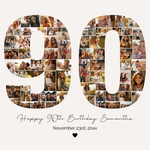 90th Birthday Photo Collage Template, Personalized Gift for Grandma, Grandpa or Husband. Number Collage Birthday Gift for Her or Him PC01