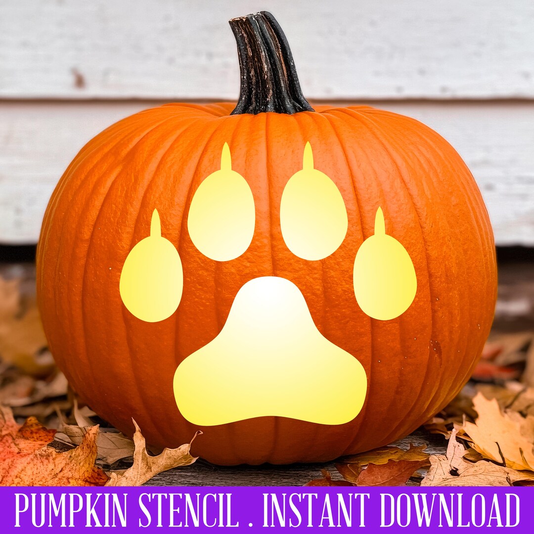 Cat Paw Print Pumpkin Stencil, Cat Heart Printable Pumpkin Stencil ...