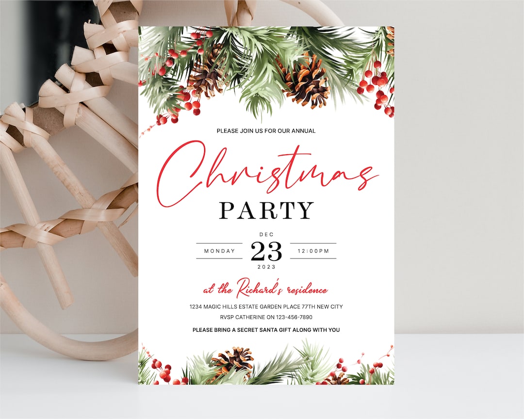 Elegant Christmas Party Invitation, Editable Christmas Party Invite ...