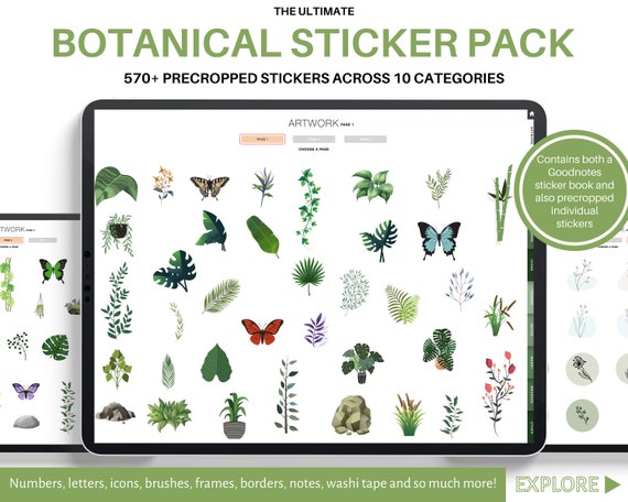 Digital Stickers, Botanical Stickers, iPad Planner, Digital Planner,  Goodnotes Planner, Sticker Book, Cute Planner Stickers, Stickers Pack 