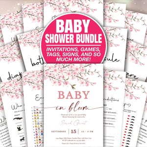 Editable Cherry Blossom Baby Shower Games Printable Pack, Pink White Baby Shower Games Package Girl, Cherry Blossom Games Bundle Set BAB051