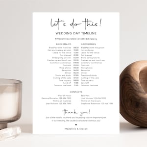 Wedding Party Timeline Day of Wedding Timeline Schedule Editable Wedding Day Template Bridal Party Schedule Instant Download, WN07