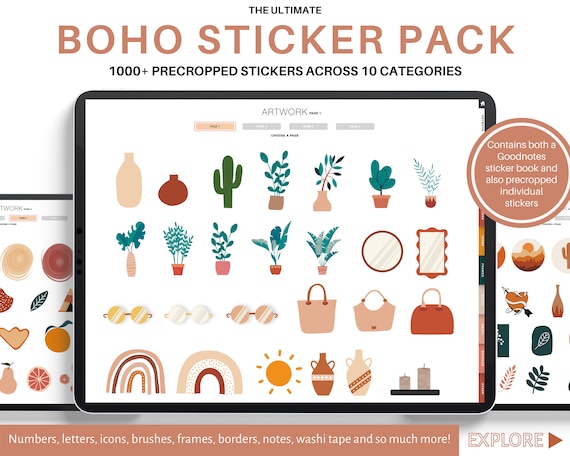 Digital Stickers, Boho Stickers, iPad Planner, Digital Planner