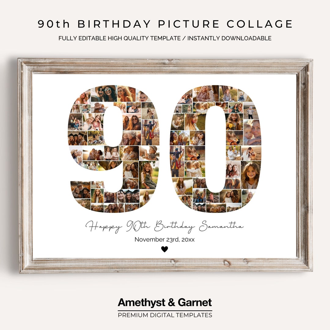 Buy 90th Birthday Photo Collage Template, Personalized Gift for Grandma ...