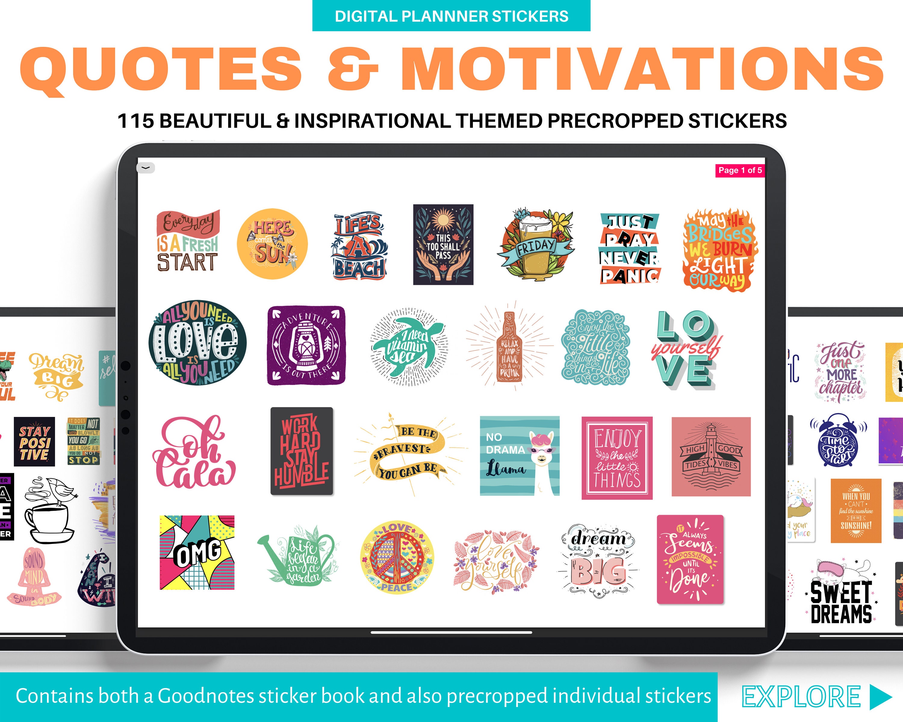 Goodnotes planner, Positive Thoughts & Quotes Digital Stickers, GoodN…