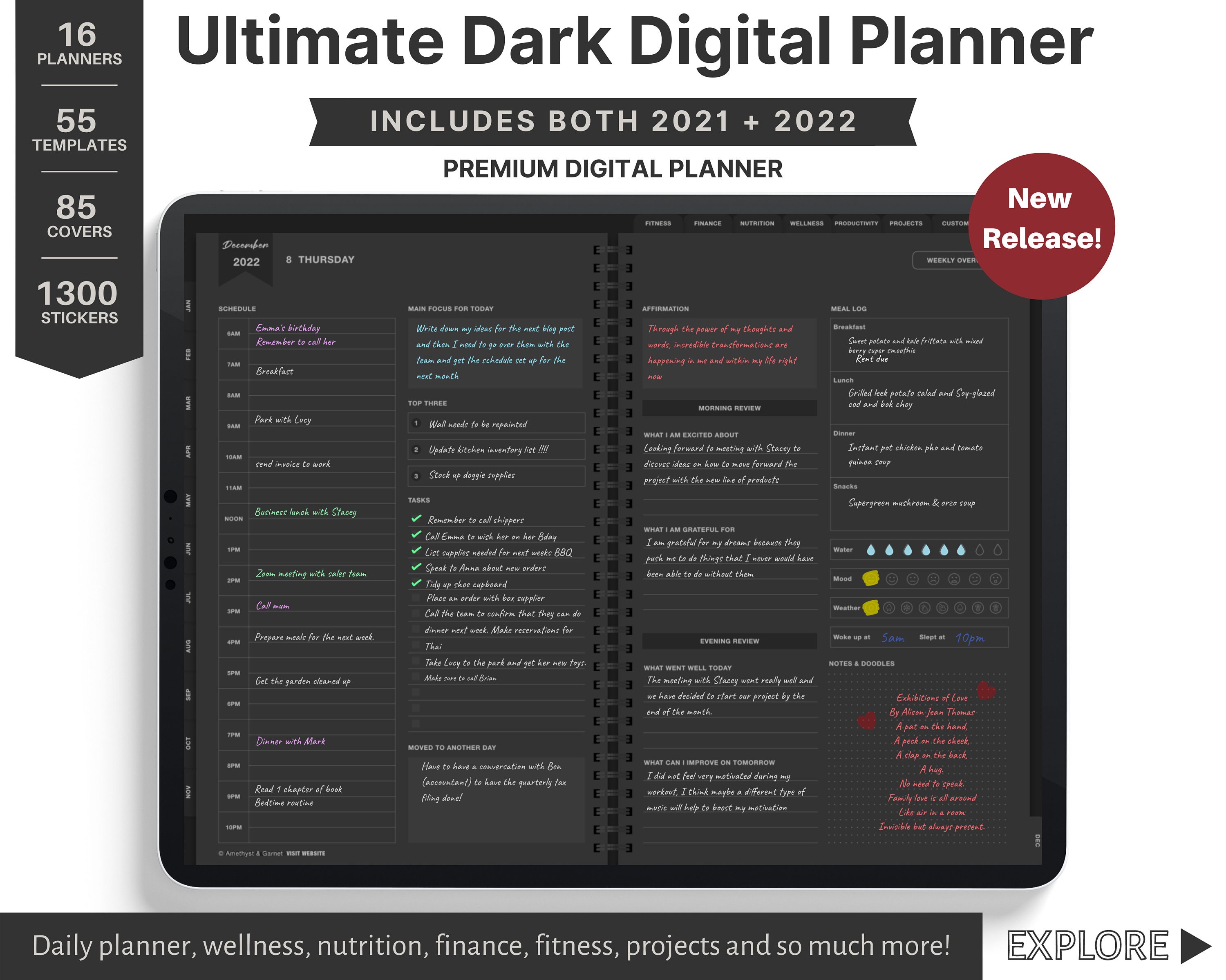 Dark Mode Blackout Goodnotes planner, ipad planner notability planner…