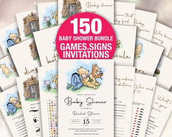 150 Classic Winnie the Pooh Baby Shower Games Bundle Vintage Gender Neutral Bingo Printable Card Vintage Winnie Bear Digital Game