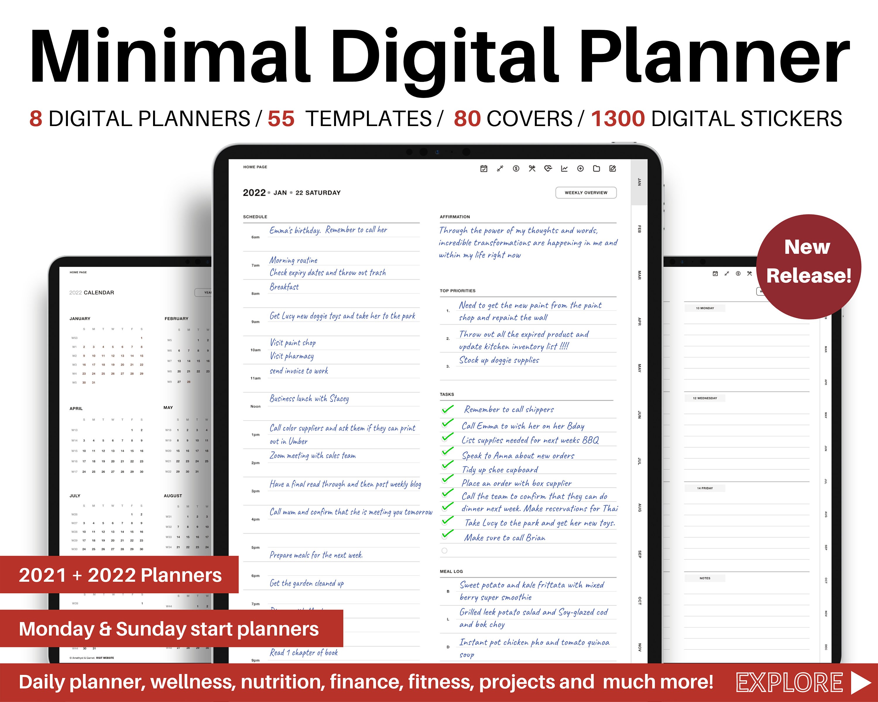 Minimal portrait planner, Digital Planner,  goodnotes planner, notabi…