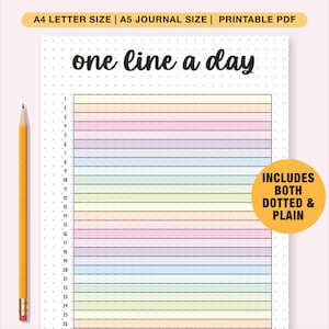 Diario minimalista imprimible de una línea al día / A4, tamaño carta / Diario de una línea al día de enero a diciembre / Diario diario