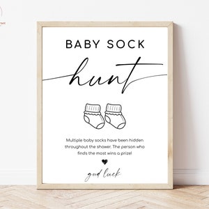 Baby sock hunt game, Minimal, modern, rustic, Baby shower sign, Baby Shower Game, baby shower decor, Party games, Printable games, BAB090