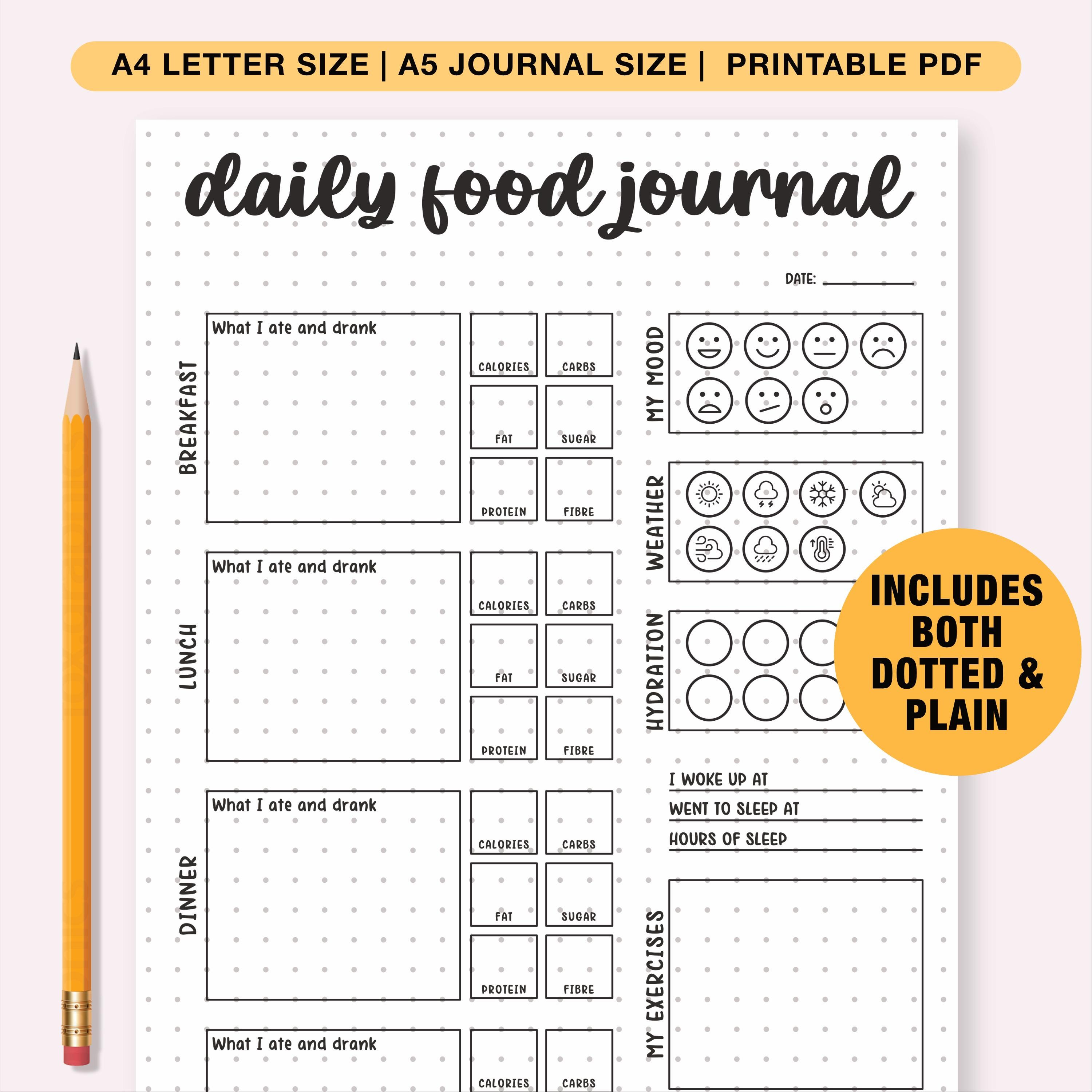 Daily Food Diary Printable, A4 A5 Printable Daily Food Journal, Minimalist Daily Calorie Tracker, Daily Calorie Counting, Food Diary, PDF B