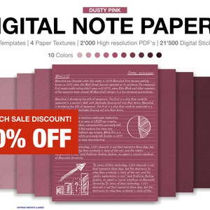 Dusty Pink Digital Notepaper Templates Notetaking, Digital notebook Portrait vertical Digital Note Taking Template Digital Notepad student
