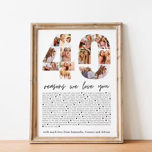 Modèle d'affiche 40 raisons pour lesquelles nous t'aimons, cadeau 40e anniversaire imprimable pour lui ou elle, décoration 40e anniversaire personnalisée modifiable RC01C