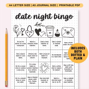 Schede bingo per serate romantiche, gioco divertente da stampare per coppie, idee uniche per serate romantiche, divertimento da stampare per serate romantiche