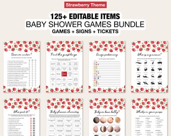 Strawberry berry summer fruit Baby Shower Game Bundle, Red Strawberry Baby Shower Games, Berry Sweet Baby Shower Game, Berry Shower BAB075