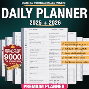 Premium Daily Planner template for Remarkable Paper Planner 2025 2026, eInk templates Remarkable Pro Template, Remarkable 2 Templates C