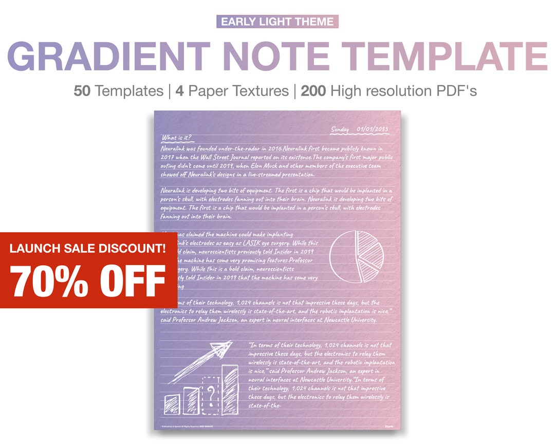 Gradient Notes Template Early Light Gradient Digital Notepaper Templates Notetaking Digital ...