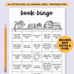 Scheda bingo di libri stampabile, sfida di lettura, pagina di diario di lettura, gioco di libri, inserto per pianificatore di lettura, modello di diario modificabile