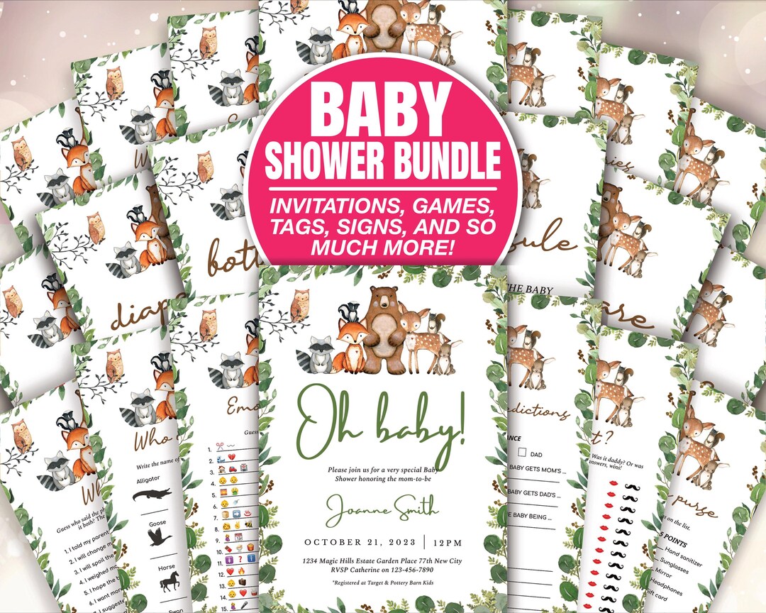 Woodland Forest Animals Baby Shower Games Bundle Woodland Animals Baby  Shower Games Greenery Forest Baby Shower Game Printable BAB053 - Etsy UK