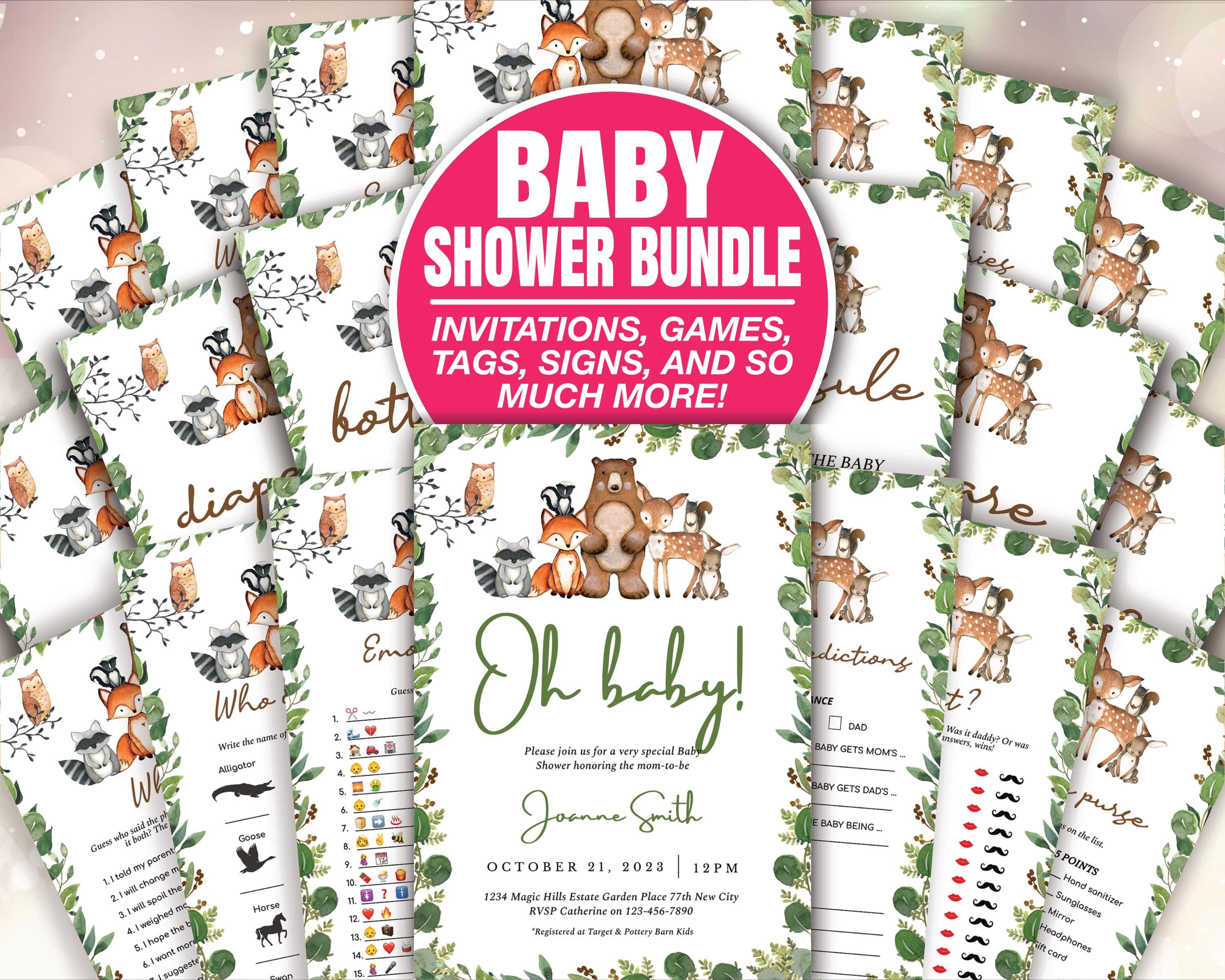 Woodland Forest Animals Baby Shower Games Bundle Woodland Animals Baby Shower Games Greenery Forest Baby Shower Game Printable BAB053