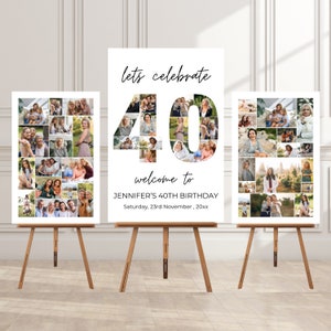 Plantilla de paquete de póster de collage de fotos de 40.º cumpleaños 30 Cuarenta Tablero de collage de fotos personalizable Pantalla de montaje de fotos Descarga digital BC01 b