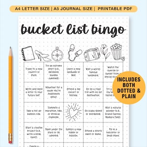Printable Bucket List Bingo game, four bingo cards, life goals, to do list, adventures, travel, instant pdf download, fun and affordable