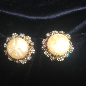 Stanley Hagler NYC Clip-On Earrings 1950s/1960s Faux Pearls Rhinestones