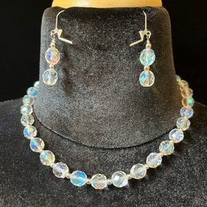 Aurora Borealis Crystal Necklace with Matching Earrings
