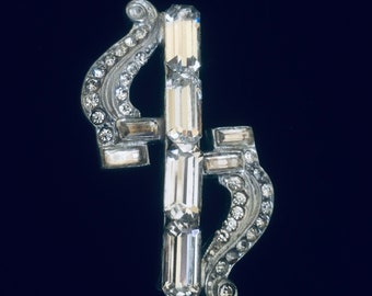 1930s Art Deco Clear Rhinestone Brooch Pin