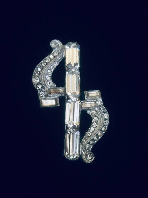 1930s Art Deco Clear Rhinestone Brooch Pin - image 1