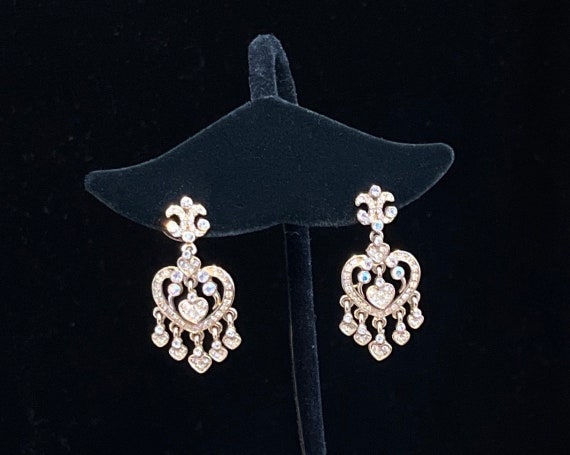 Vintage Kirks Folly Crystal Heart Earrings Posts … - image 2