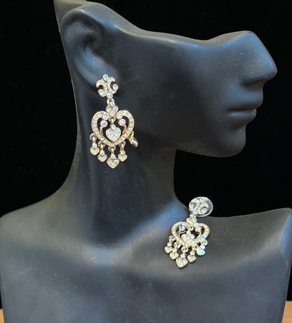 Vintage Kirks Folly Crystal Heart Earrings Posts … - image 1