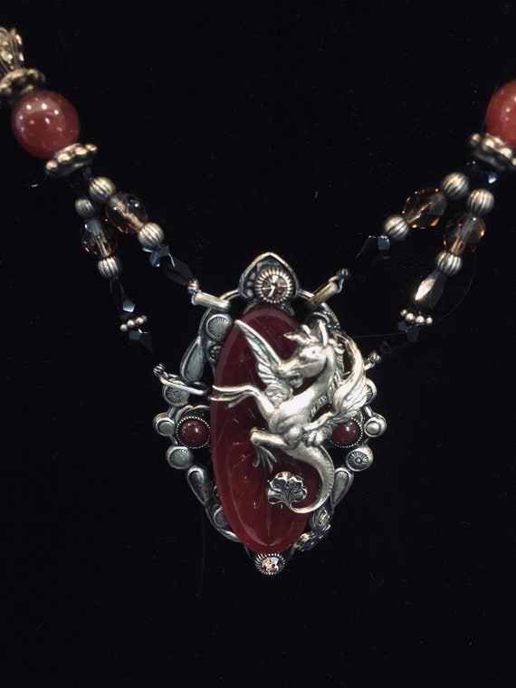 Kelpie Necklace Hand-Beaded Carnelian, Crystals, … - image 1
