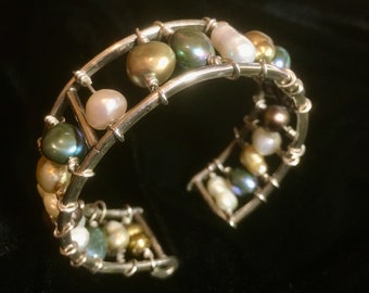 Freshwater Pearl and Sterling Cuff Bracelet