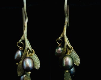 Michael Michaud Olive Branch Earrings with Freshwater Pearls