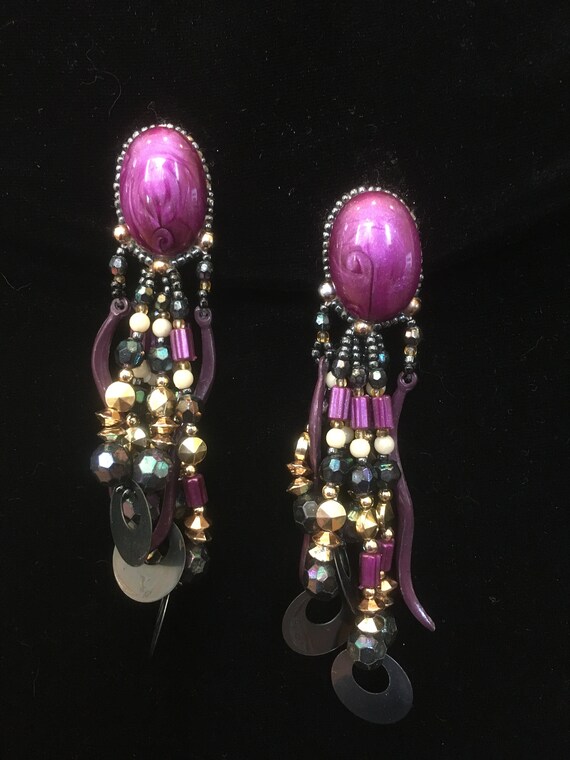 Dramatic Earrings Lightweight Hand Beaded for Pie… - image 1