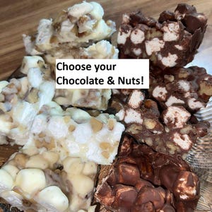 Rocky Road Fudge, Heavenly Hash Candy. Customized with your choice of chocolate and nuts