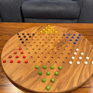 Classic Chinese Checkers Board | 21.25&quot; Premium Hardwood Game Set | Six Player Family Entertainment | Customizable Heirloom Gift