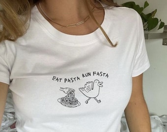 Eat Pasta Run Fasta Shirt // Wavy Quote t-shirt // Minimalist Pasta tee t shirt // Cute Pinterest Aesthetic pasta lover best friend Gift