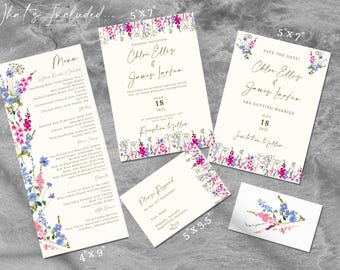 Plantilla editable de Canva para invitaciones de boda con flores silvestres