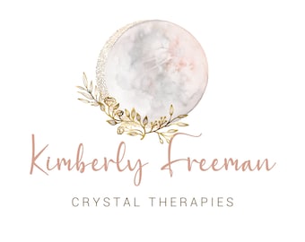 Szablon Canva z logo księżyca w akwareli: edytowalny projekt ze złotymi liśćmi