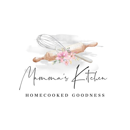 Bäckerei Logo Vorlage: Schneebesen & Nudelholz Design (Canva, Instant Download) Mini Branding Kit