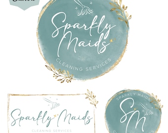 Plantilla de logotipo editable para servicio de limpieza: Canva DIY Branding (Descarga instantánea) Mini kit de branding