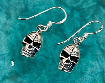 Sterling Silver Skull Dangle Earrings