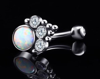 16 5/16 TITANIUM Internally Threaded Curve Barbell with Opal. For healed eyebrows, cartilage, rooks.