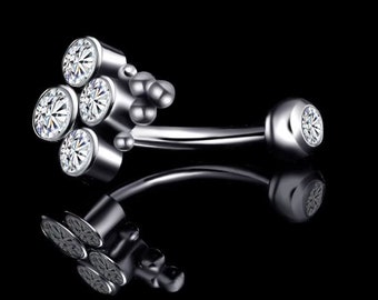 16 5/16 Titanium Internally Threaded Curve Barbell with 4 CZ stones