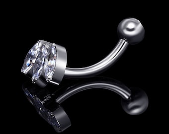 16 5/16 Titanium Internally Threaded curve barbell with 3 Marquise cut CZ gems.